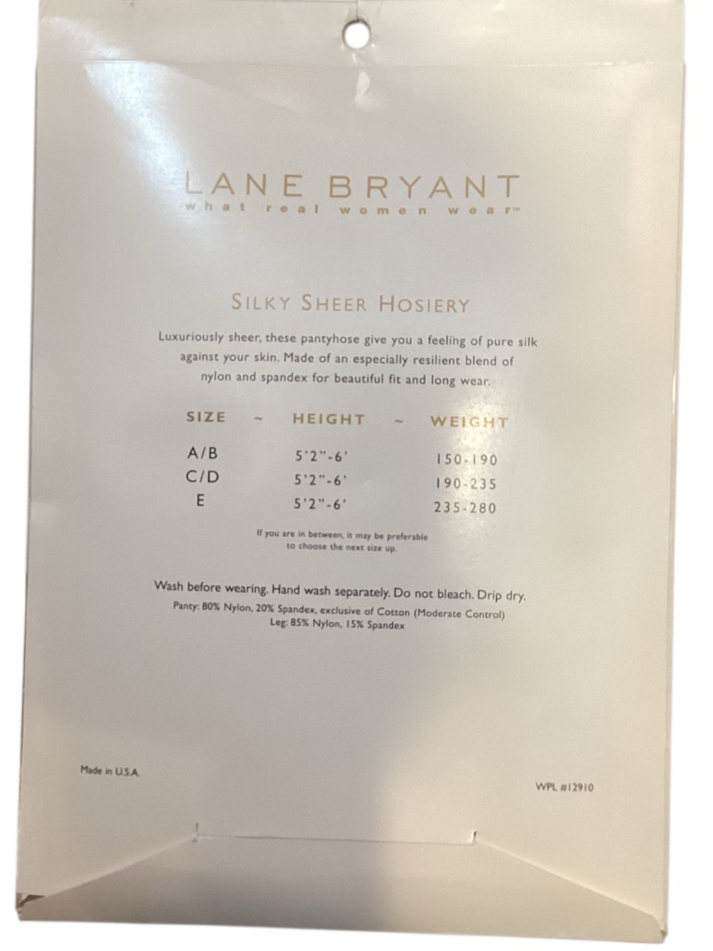 Lane Bryant Black Silky Sheer Control Top Pantyhose Plus Size C/D - Picture 4 of 6